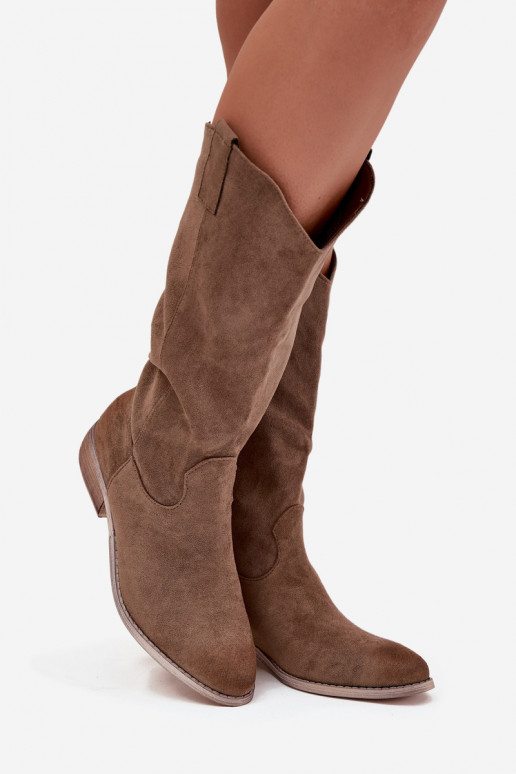 Cowboy Boots Low Heel Made Of Eco Suede Dark Beige Cherrie