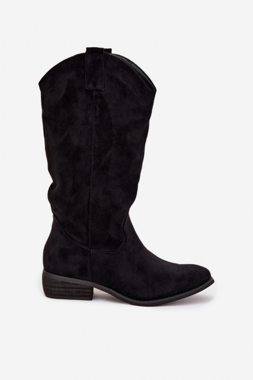 Cowboy Boots Low Heel Eco Suede Black Cherrie