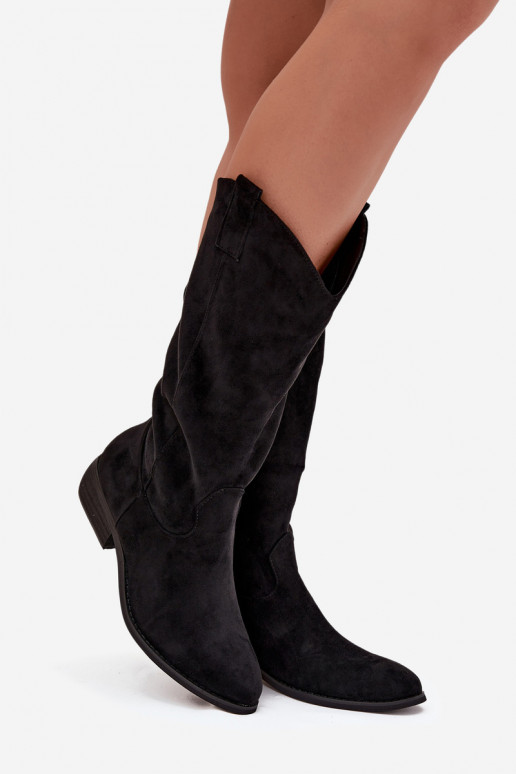 Cowboy Boots Low Heel Eco Suede Black Cherrie