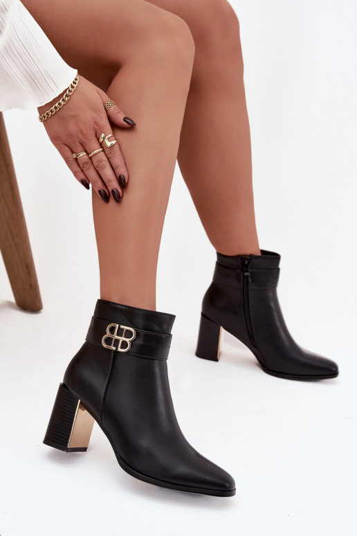 Women's ankle boots on heel with strap and gold detail Black Galinne
