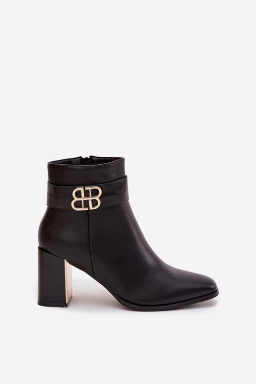 Women's ankle boots on heel with strap and gold detail Black Galinne