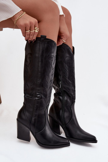 Cowboy Boots On Heel Eco Leather Insulated Black Zareen
