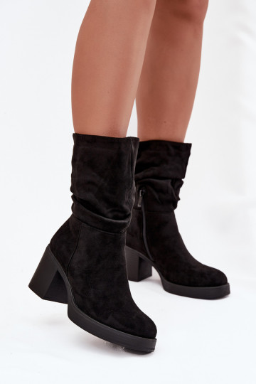 Botki DamskiewithMarszczeniem Na Słupku Ocieplane Czarne Amoria 2