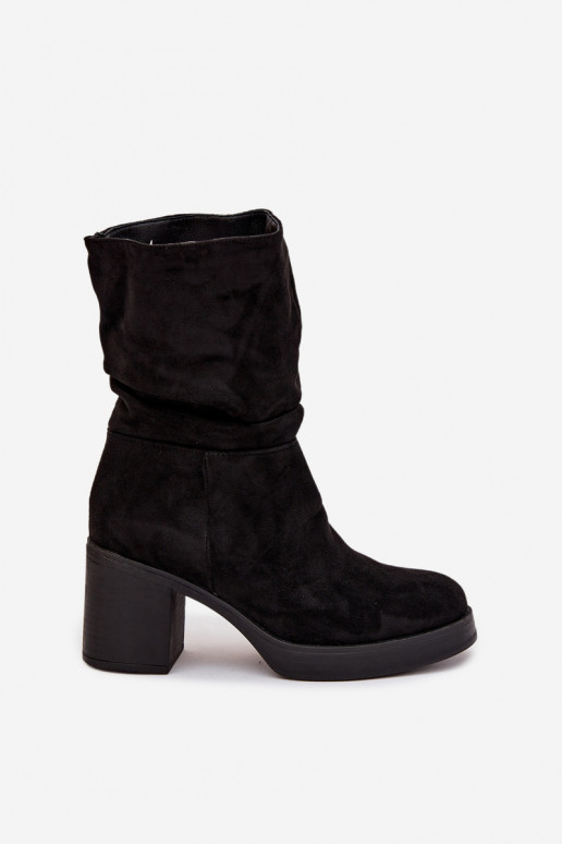 Women's Booties With Gathering On The Block Heel Warm Black Amoria