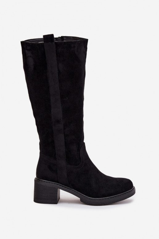 Women's Block Heel Boots Eco Suede Black Darisse