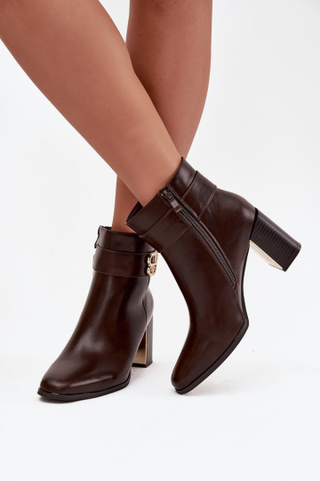 Women's Ankle Boots On Heel With Strap And Gold Detail Chocolate Galinne