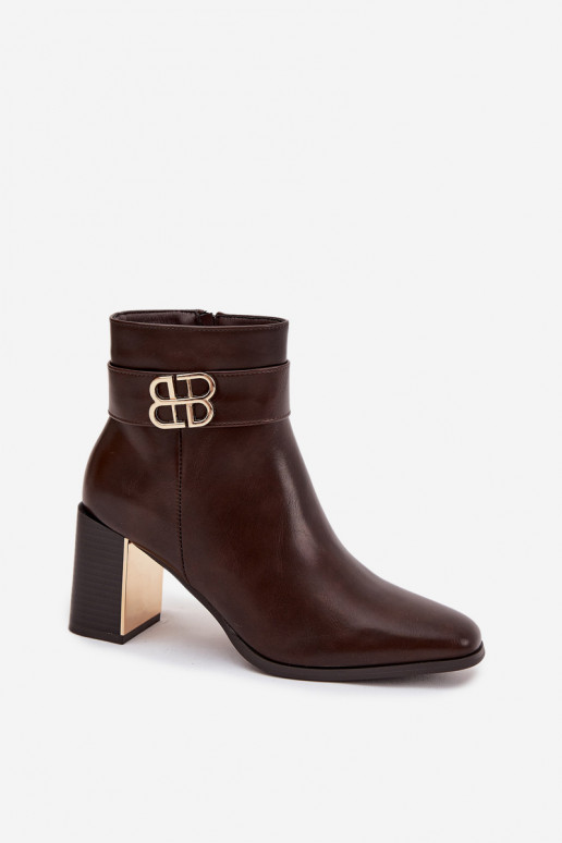 Women's Ankle Boots On Heel With Strap And Gold Detail Chocolate Galinne