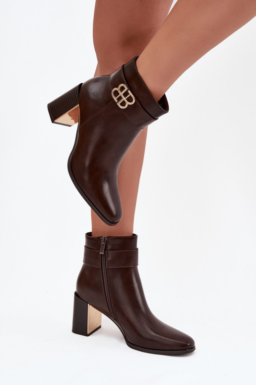 Women's Ankle Boots On Heel With Strap And Gold Detail Chocolate Galinne