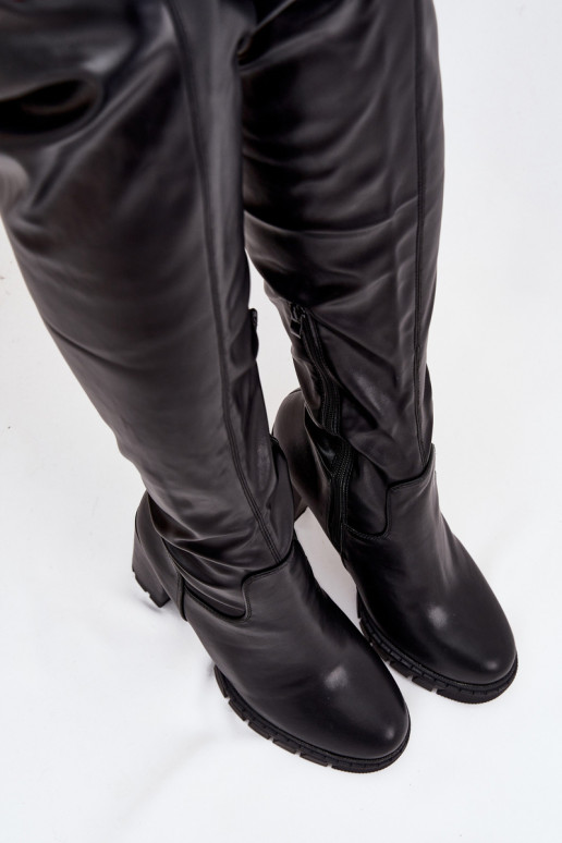 Women's knee-high boots on heel eco leather black Tahlina