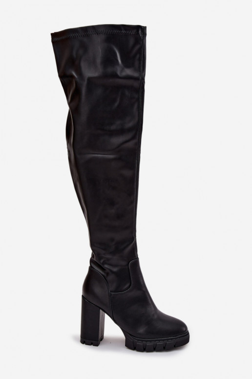 Women's knee-high boots on heel eco leather black Tahlina