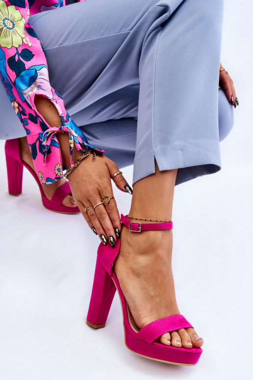 Suede Sandals On Heel Fuchsia Spectacular