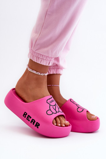 Women's Foam Slides on Chunky Sole with Bear Fuchsia Lamira 2