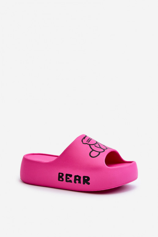Women's Foam Slides on Chunky Sole with Bear Fuchsia Lamira