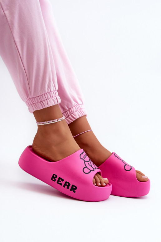Women's Foam Slides on Chunky Sole with Bear Fuchsia Lamira