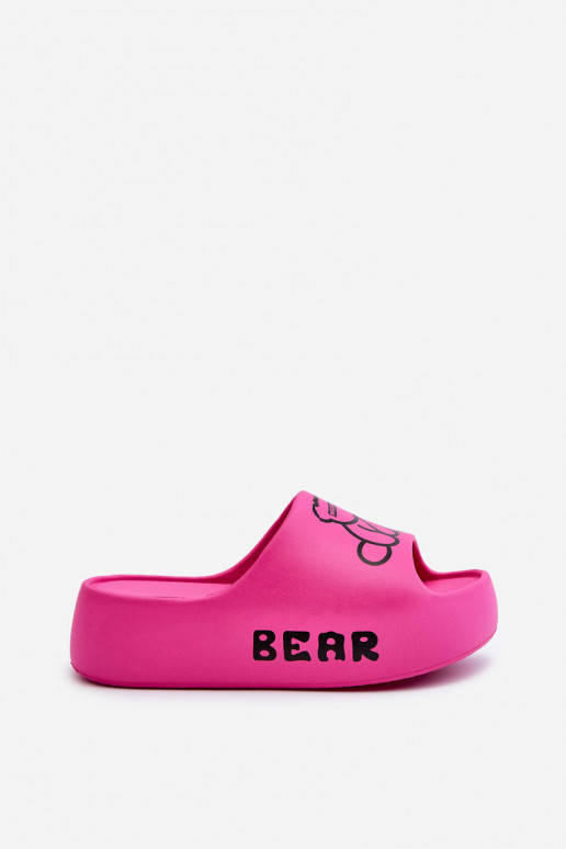 Women's Foam Slides on Chunky Sole with Bear Fuchsia Lamira