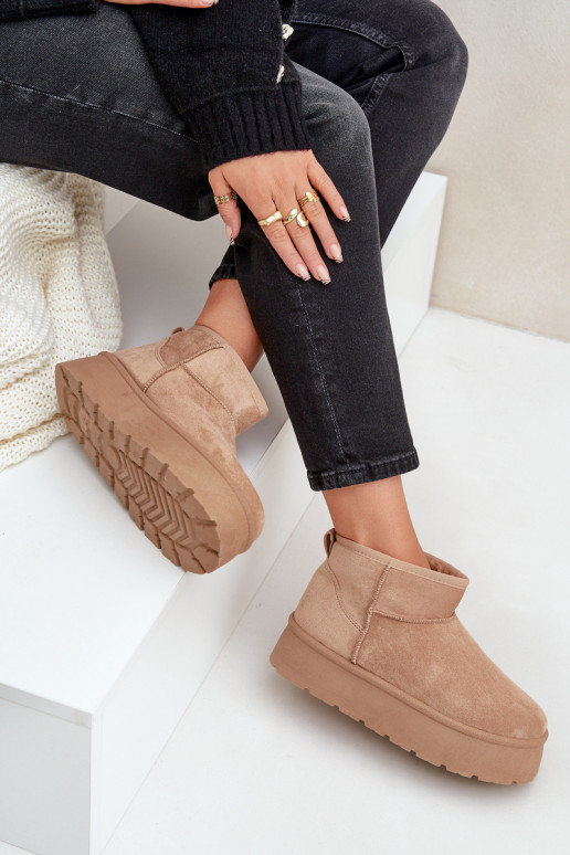 Damskie Śniegowce Na Platformie Ciemnobeżowe Ninala