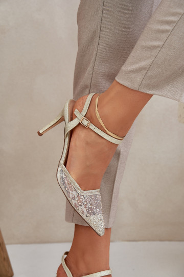 Decorated High Heels With Open Heel Gold Nanadra 2