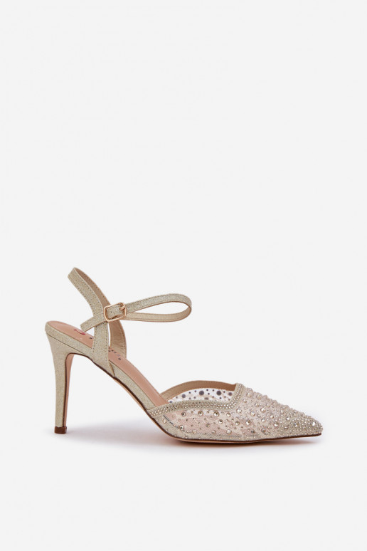 Decorated High Heels With Open Heel Gold Nanadra