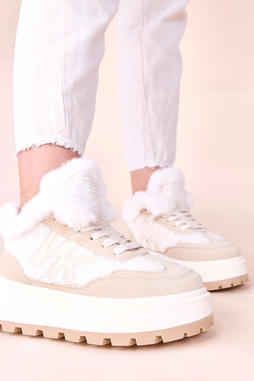 Beżowe sneakersy ocieplane z...