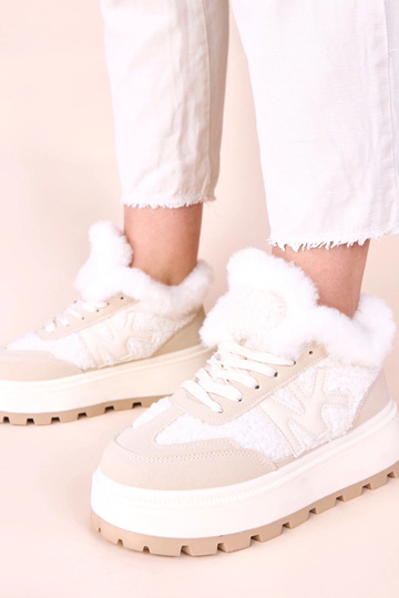 Beżowe sneakersy ocieplane z futerkiem Nicha 2