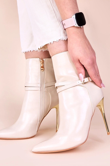 Beżowe botki na złotej... 2