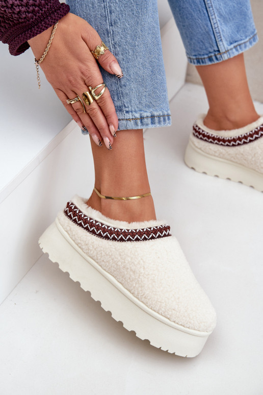 Śniegowce Kapcie Na PlatformiewithFuterkiem Typu Baranek Jasnobeżowe Ovirissa