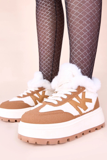 Brązowe sneakersy ocieplane z futerkiem Nicha