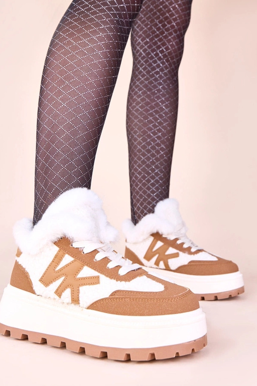 Brązowe sneakersy ocieplane z...