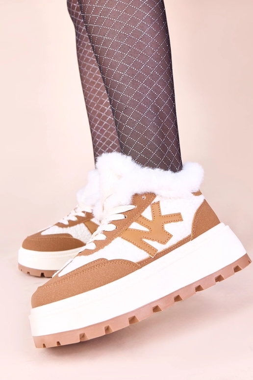 Brązowe sneakersy ocieplane z...