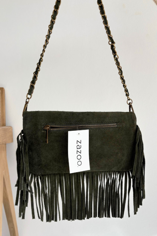 Suede Bag with Fringes on Chain Dark Green Narella