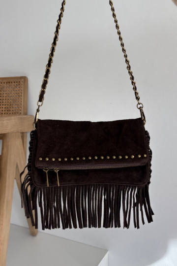 Suede Bag With Fringes On Chain Chocolate Narella