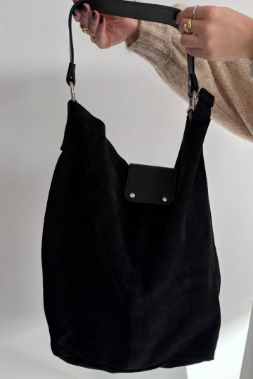 Large Leather Suede Bag Black Hanelle