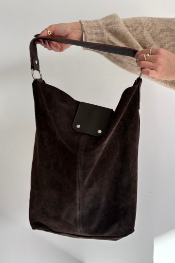 Large Leather Suede Bag Chocolate Hanelle