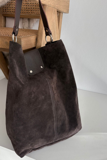 Large Leather Suede Bag Chocolate Hanelle 2