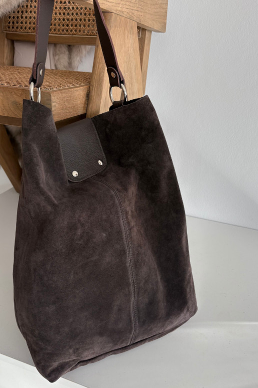 Large Leather Suede Bag Chocolate Hanelle