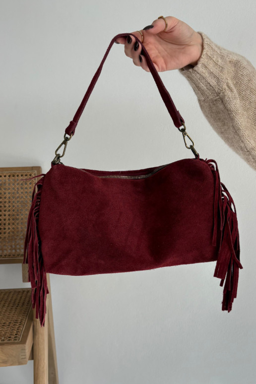 Leather Suede Bag with Fringes Bordeaux Jessira