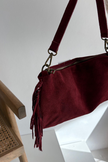 Leather Suede Bag with Fringes Bordeaux Jessira 2