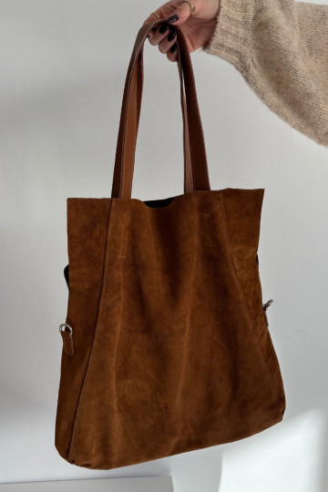 Suede Shopper Bag Camel Miraya