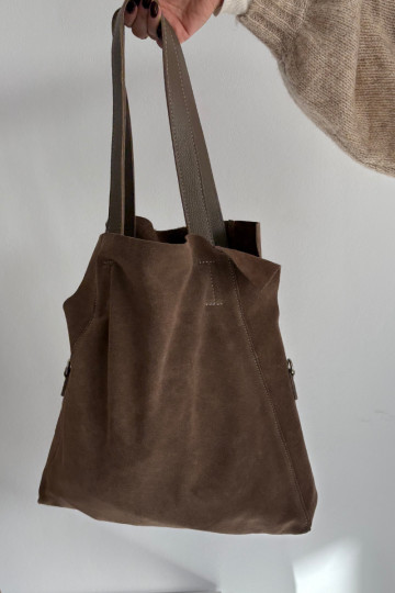 Zamszowa Torebka Shopper Ciemnobeżowa Miraya