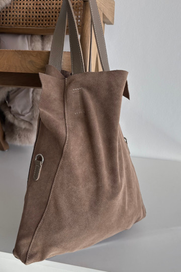 Suede Shopper Bag Dark Beige Miraya 2