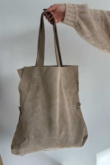 Zamszowa Torebka Shopper Jasnobeżowa Miraya