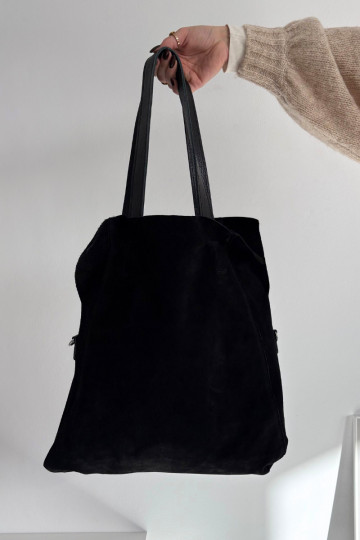 Suede Shopper Bag Black Miraya