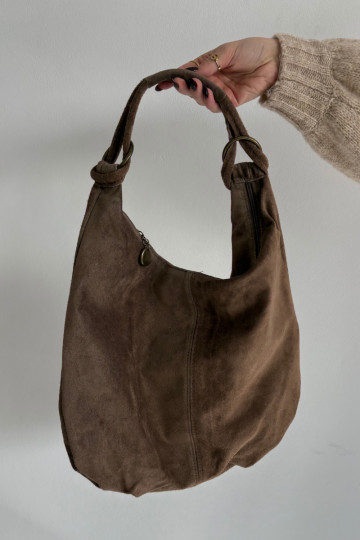 Bag Made of Natural Suede Dark Beige Floriah