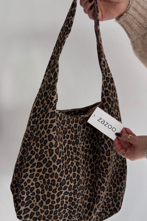 Bag Made of Natural Suede with Leopard Print Beige Sanea