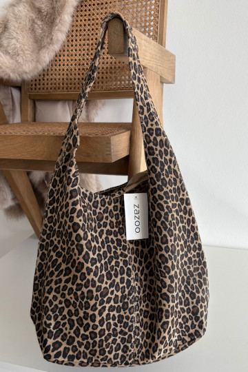 Bag Made of Natural Suede with Leopard Print Beige Sanea 2