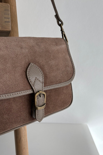 Leather Suede Shoulder Bag Dark Beige Norla 2