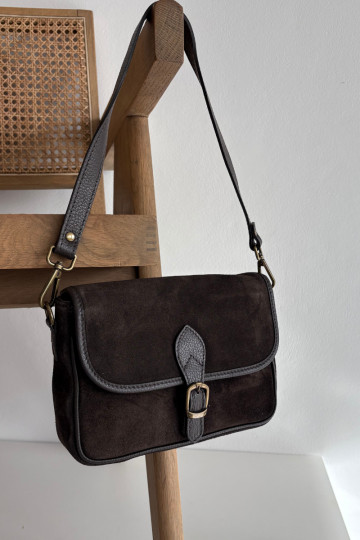 Leather Suede Shoulder Bag Norla Chocolate