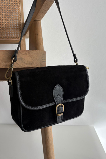 Leather Suede Messenger Bag Black Norla