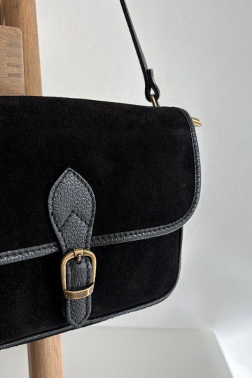 Leather Suede Messenger Bag Black Norla 2