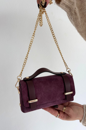 Bag Made of Natural Suede with Chain Purple Nivra 2